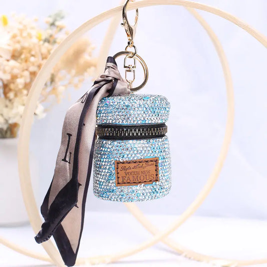 Mini Rhinestone Lipstick Bag | Glitter Cylinder Coin Purse | Scarf Decor Bag Pendant with Keychain