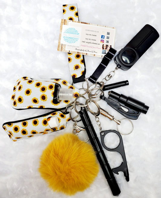 Sunflower Neoprene Wrist Strap Safety Keychain-Personal Safety Kit 13 pc.