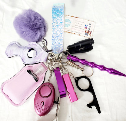 Purple & Pink Safety Keychain-Personal Safety Kit 13 pc.