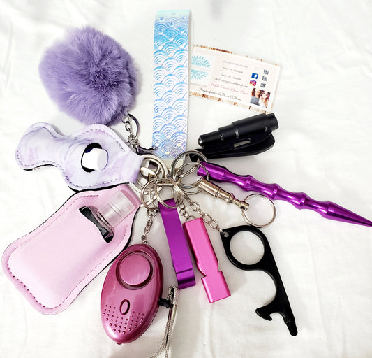 Purple & Pink Safety Keychain-Personal Safety Kit 13 pc.
