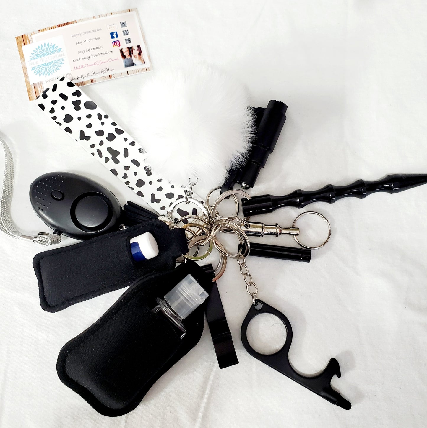 Black & White Safety Keychain Set-Personal Safety Kit 13 pc.