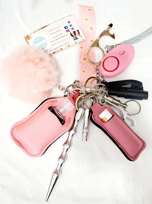 Daisy (Pink) Safety Keychain-Personal Safety Kit 13 pc.