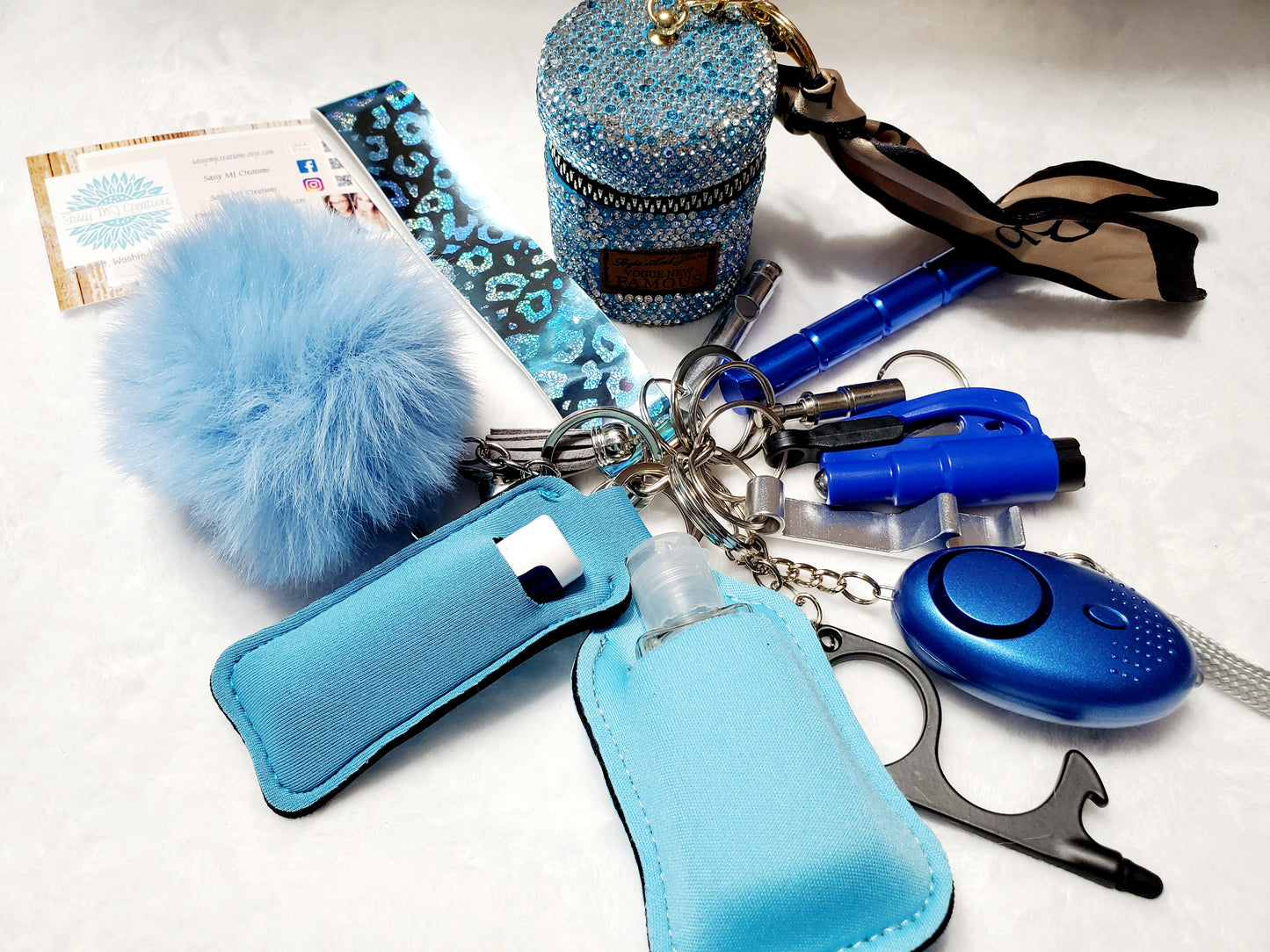 Blue Bling Set Safety Keychain-Personal Safety Kit 15 pc.
