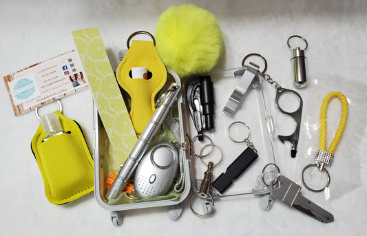 Lemon Yellow Safety Keychain Set-Personal Safety Kit with Mini Trolley Suitcase 17 pc.