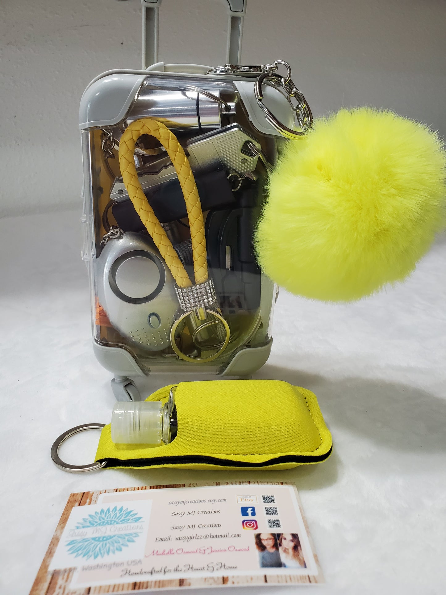 Lemon Yellow Safety Keychain Set-Personal Safety Kit with Mini Trolley Suitcase 17 pc.