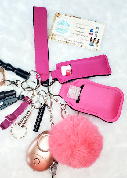 Hot Mama Hot Pink Safety Keychain Set-Personal Safety Kit 13 pc.