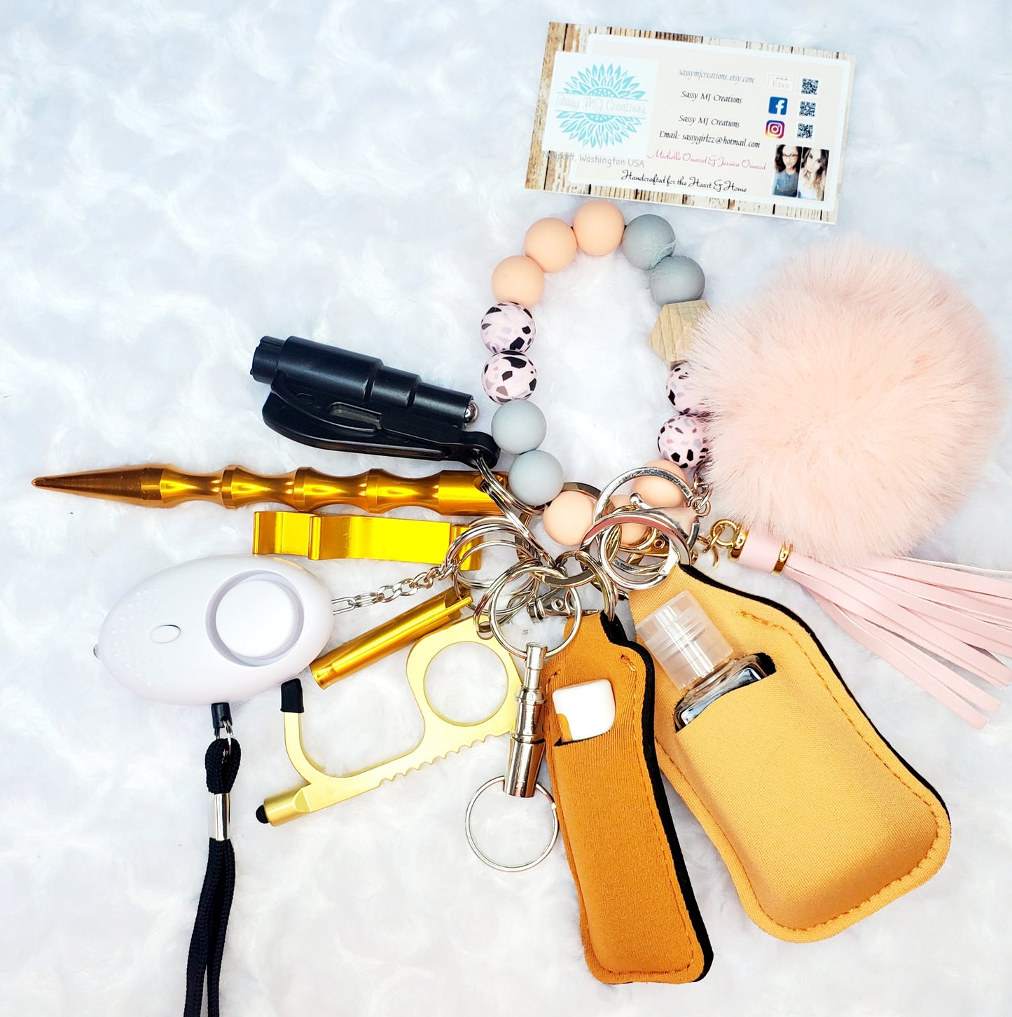 Beaded Bracelet Safety Keychain Set-Personal Safety Kit 13 pc.