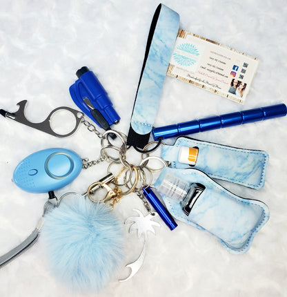 Blue Marble Safety Keychain Set-Personal Safety Kit 13 pc.