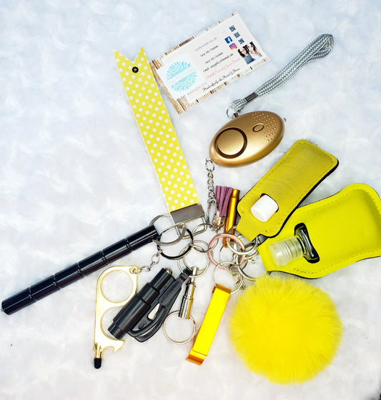Yellow Safety Keychain Set-Personal Safety Kit 13 pc.