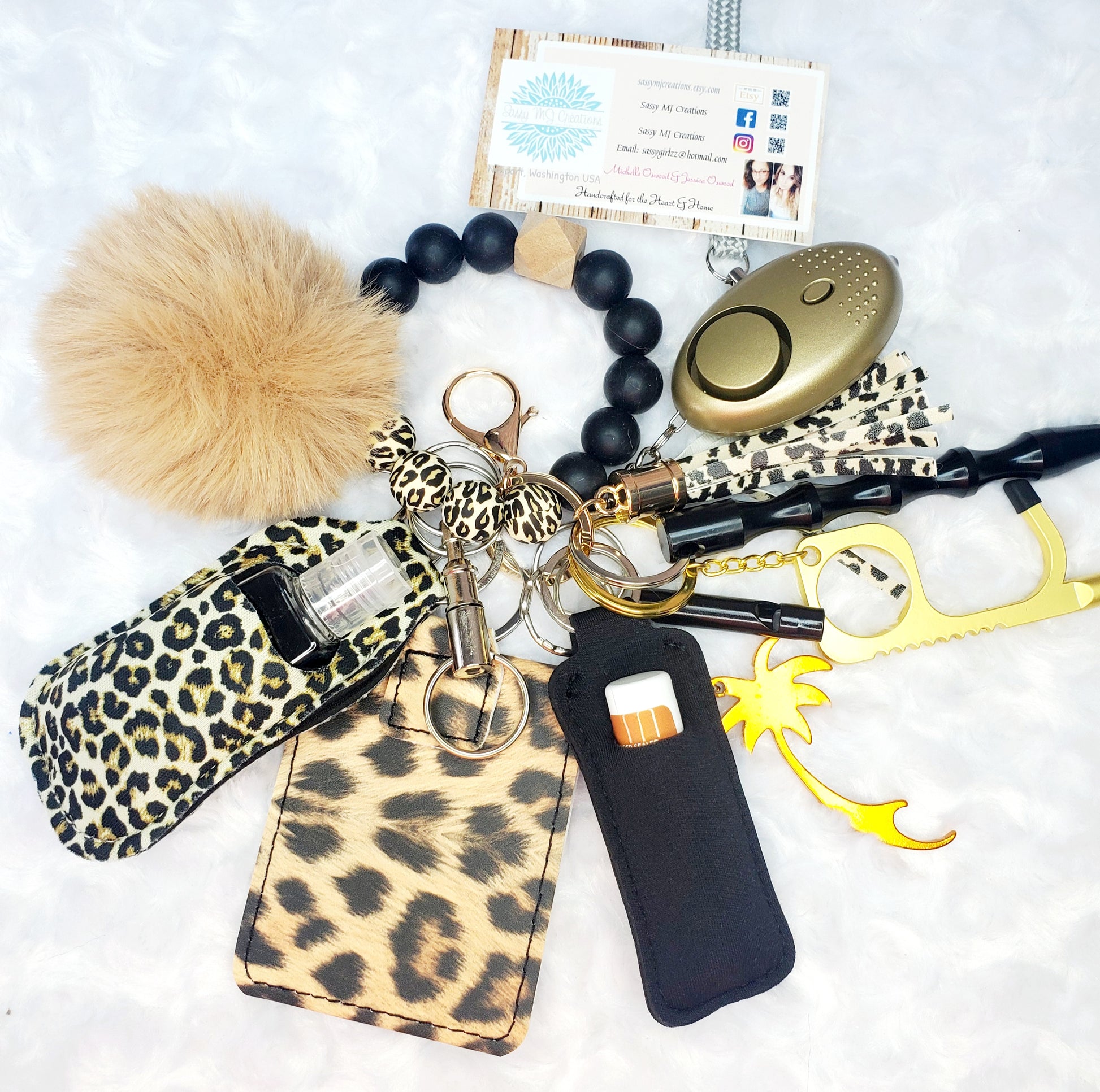 Beaded Bracelet (Leopard) Safety Keychain Set-Personal Safety Kit