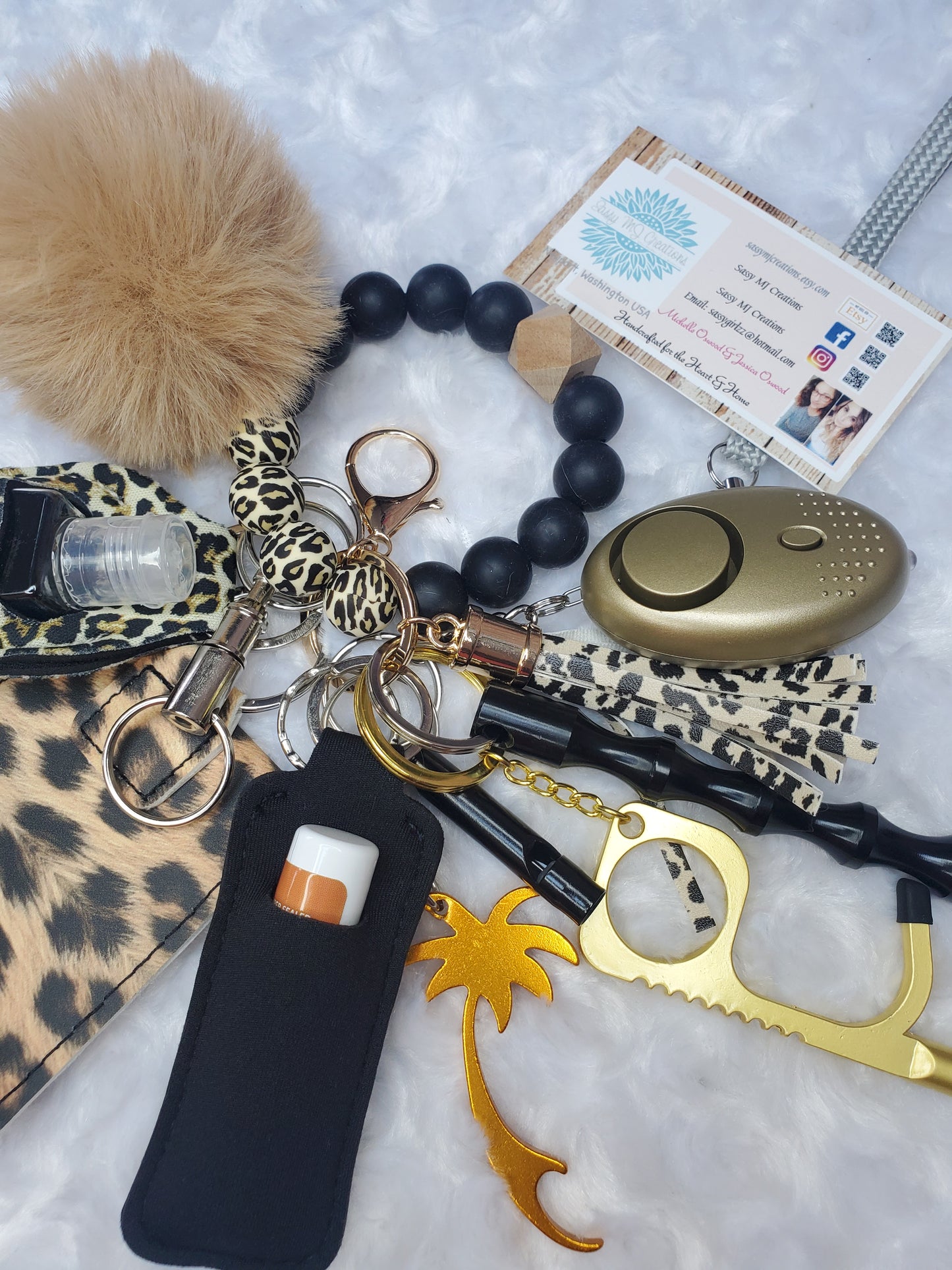 Beaded Bracelet (Leopard) Safety Keychain Set-Personal Safety Kit 13 pc.