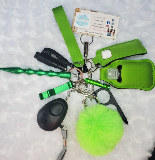 Green & Balck Safety Keychain Set-Personal Safety Kit 13 pc set