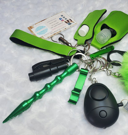 Green & Balck Safety Keychain Set-Personal Safety Kit 13 pc set