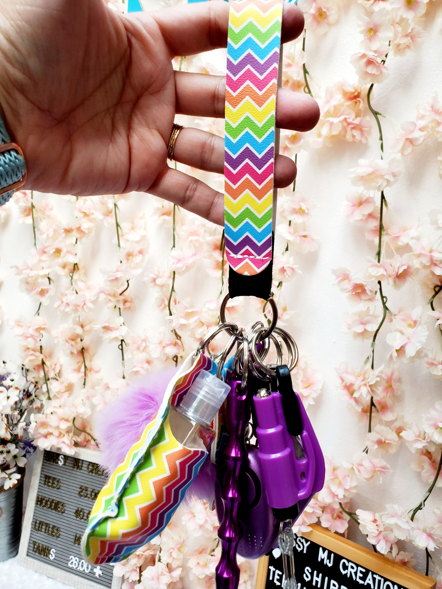 Chevron Rainbow Pattern with Purple Safety Keychain-Personal Safety Kit 13 pc