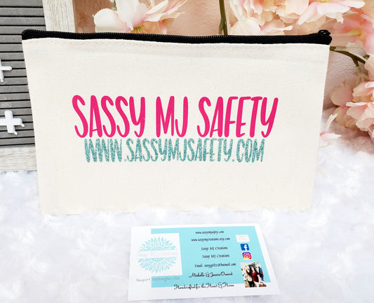 Canvas Zippered Pouch with Sassy MJ Safety 8 x 5