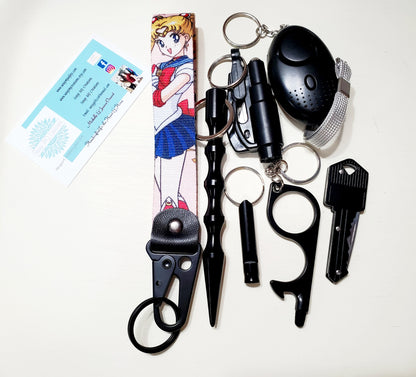 Cartoon Anime Wrist Strap Safety Keychain - Personal Safety Kit Unisex Style 7pc