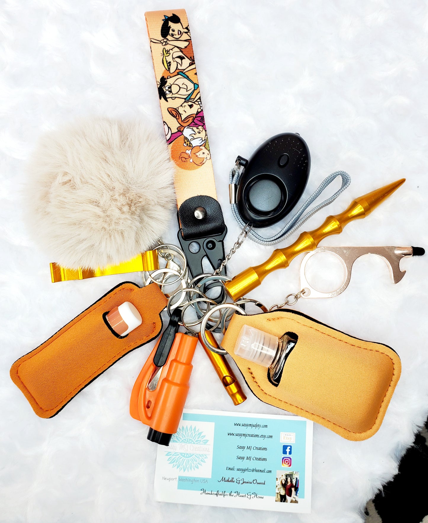 Cartoon Print Wrist Strap Safety Keychain - Personal Safety Kit