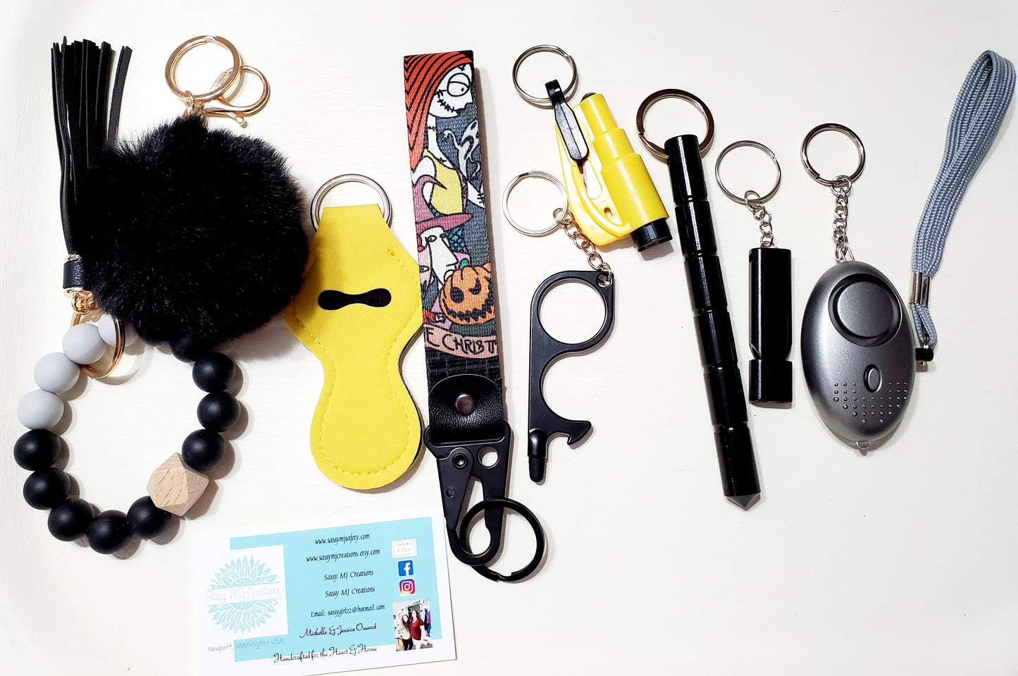 Black & Yellow, Cartoon, Anime, Wrist Strap Safety Keychain - Personal Safety Kit 10 pc