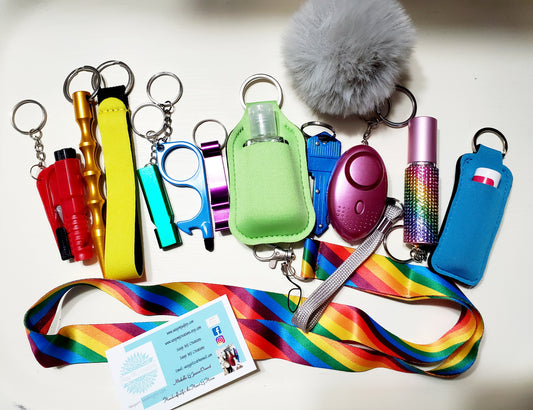 Rainbow Lanyard Safety Keychain Set - Personal Safety Kit