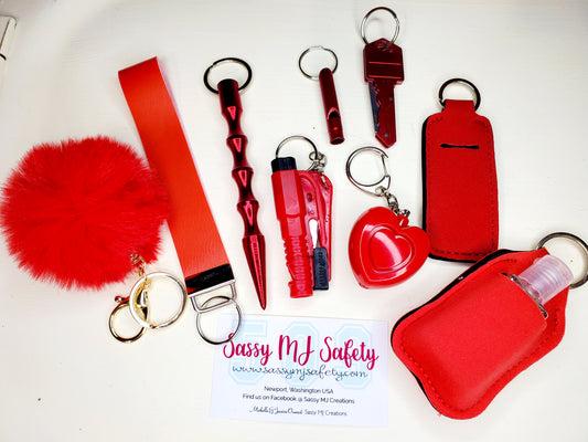 Red Safety Keychain Set - Personal Safety Kit - 11 pc. set