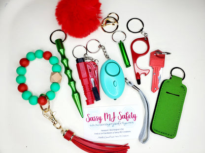 Red & Green Safety Keychain Set - Personal Safety Kit - 10 pc. set - Holiday Set