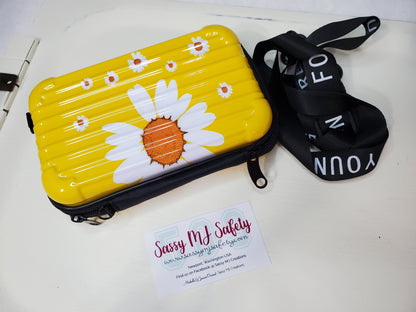 Yellow Flower Print Crossbody Bag, Accessory Bag, Safety Keychain, Personal Safety Kit, Daisy Set 13 pc.