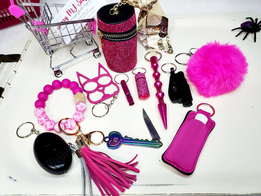 Hot Mama Pink Bling Safety Keychain Set - Personal Safety Kit