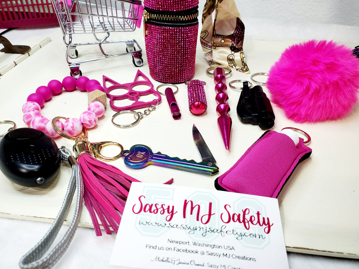 Hot Mama Pink Bling Safety Keychain Set - Personal Safety Kit