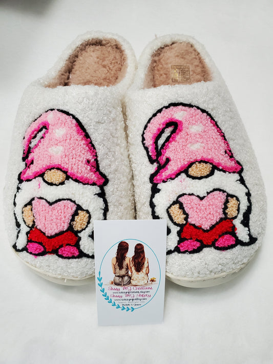 Gnome Holding a Heart Slippers | Fun Slippers | Comfy Slippers | Cotton | Women Slippers | Fuzzy Slippers | House Slippers