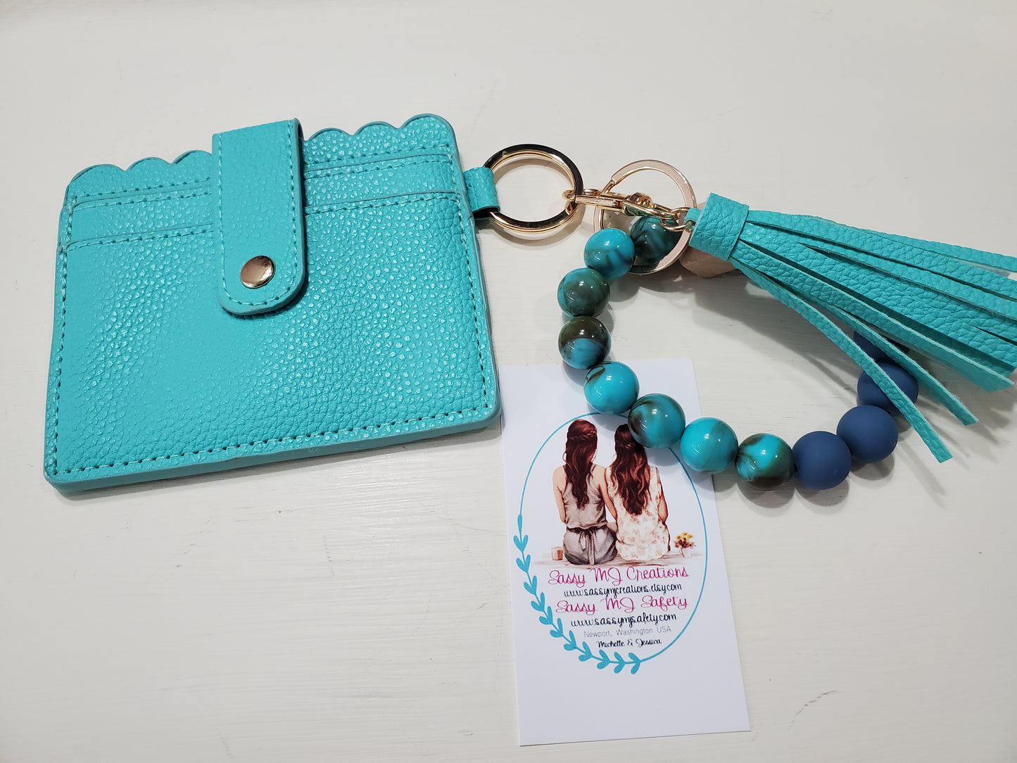 Teal Wristlet Wallet Beaded Bracelet Keychain | Tassel Card Holder | Card Holder | Tassel Keychain (1)